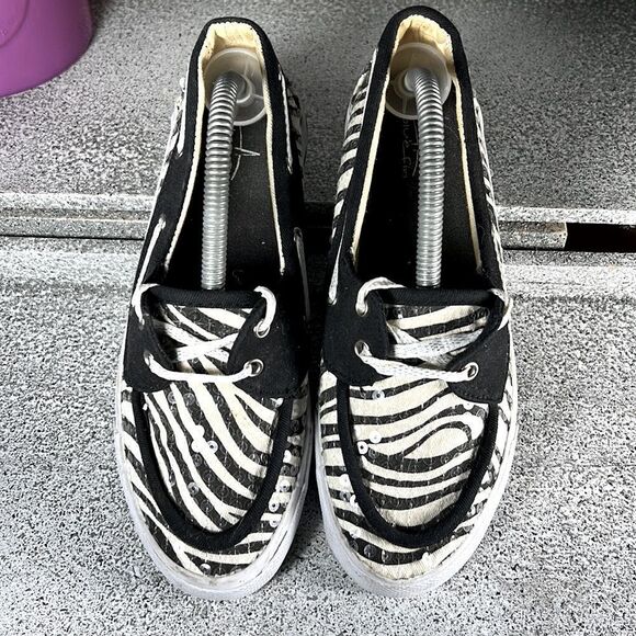Blue Fin Breeze Zebra Print Sequins Boat Shoes Size 3 - Picture 3 of 7